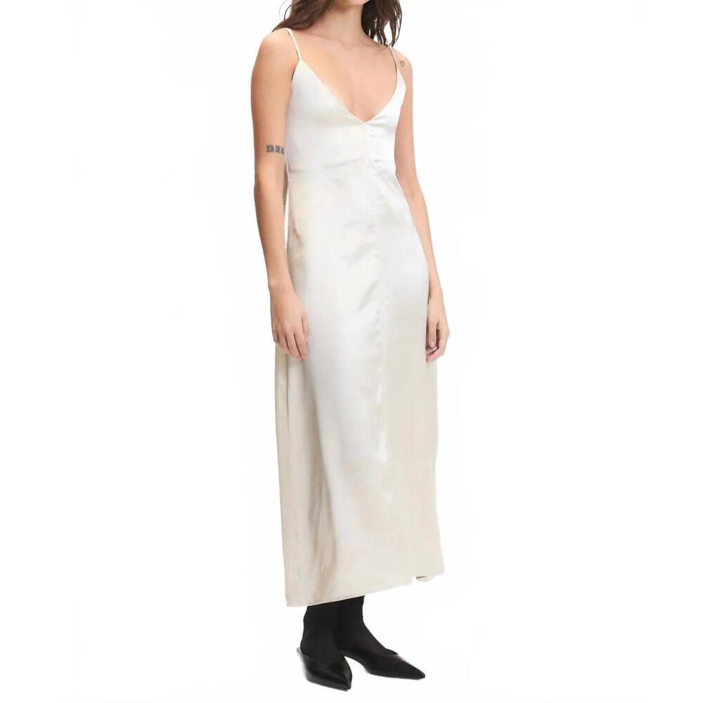 NEW DELUC women's deep v neck clay dress in off white